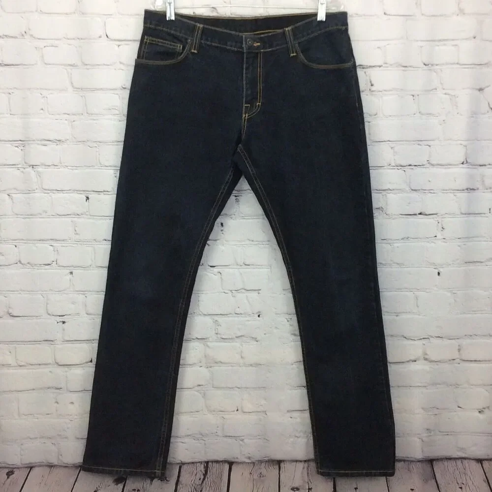 Rank Brand Jeans Men’s Sz 34x32 Dark Wash Stretch Flap Back Pockets Made In USA